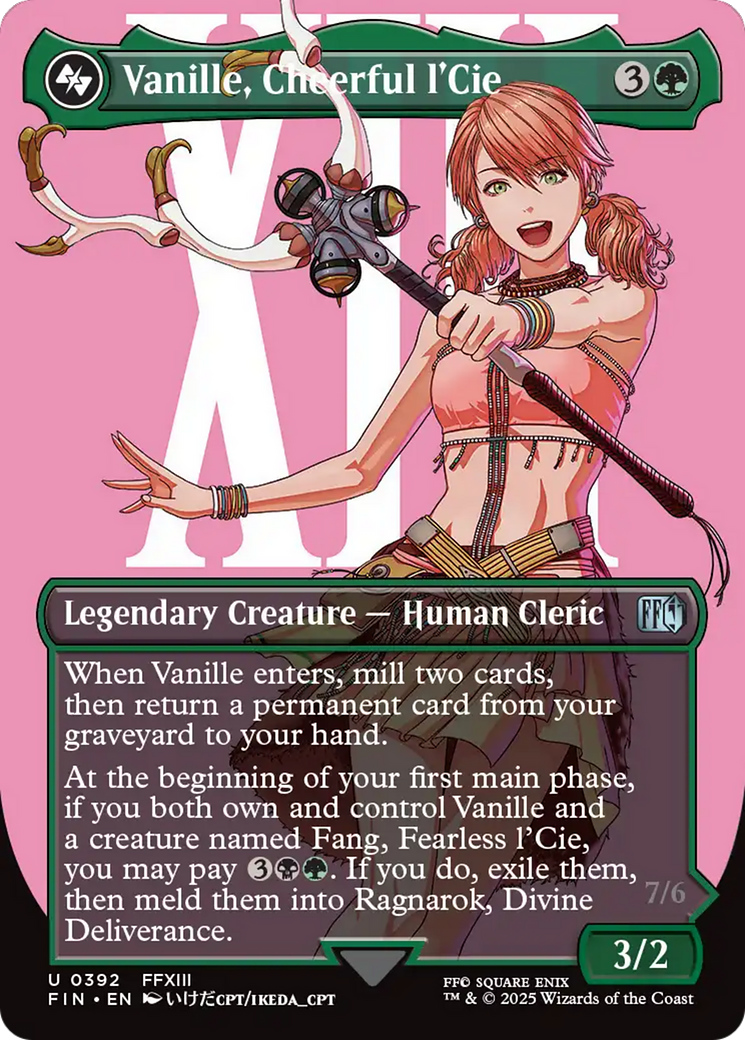 borderless final fantasy mtg Vanille, Cheerful l'Cie // Ragnarok, Divine Deliverance (Borderless) [