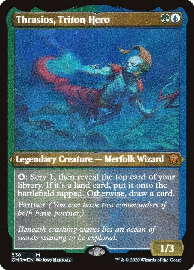 etched mtg cards Thrasios, Triton Hero (Foil Etched) [Commander Legends]