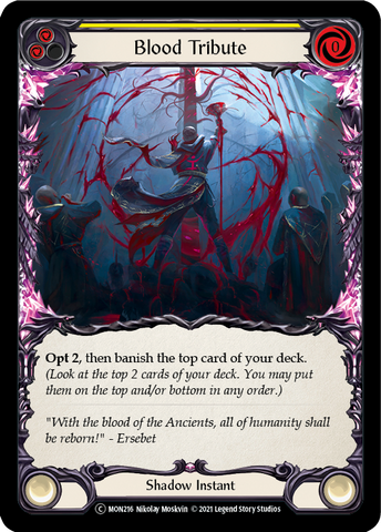 Blood Tribute (Yellow) (Rainbow Foil) [U-MON216-RF] Unlimited Edition Rainbow Foil